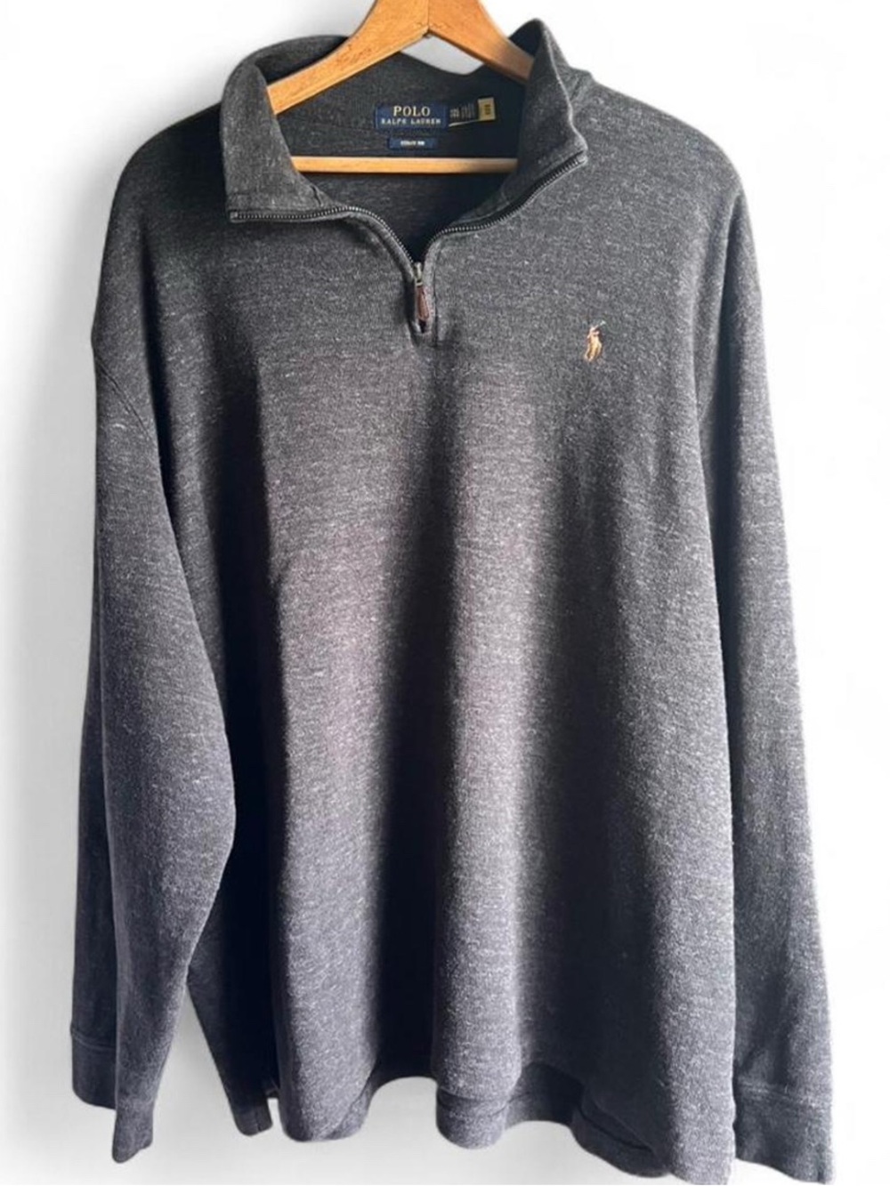Polo by Ralph Lauren Estate Rib Quarter Zip Sweater Charcoal Gray size XXL